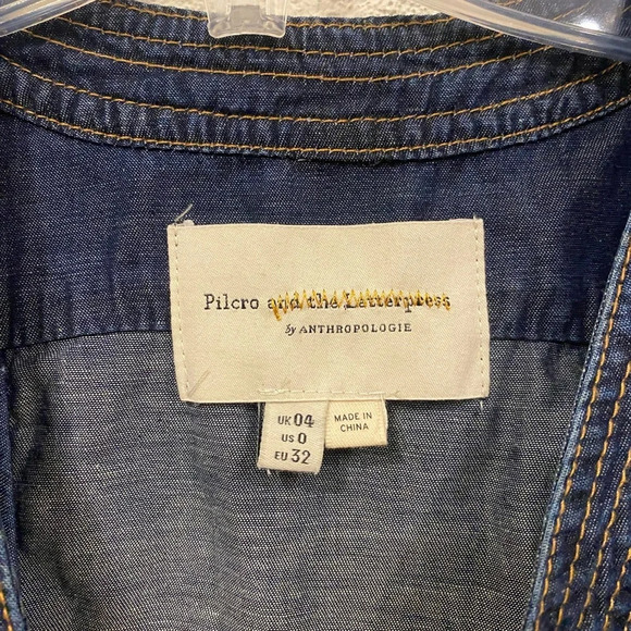 NEW Anthropologie Pilcro + the Letterpress Denim Romper Retro Tie Waist Sz 0 - Picture 3 of 5